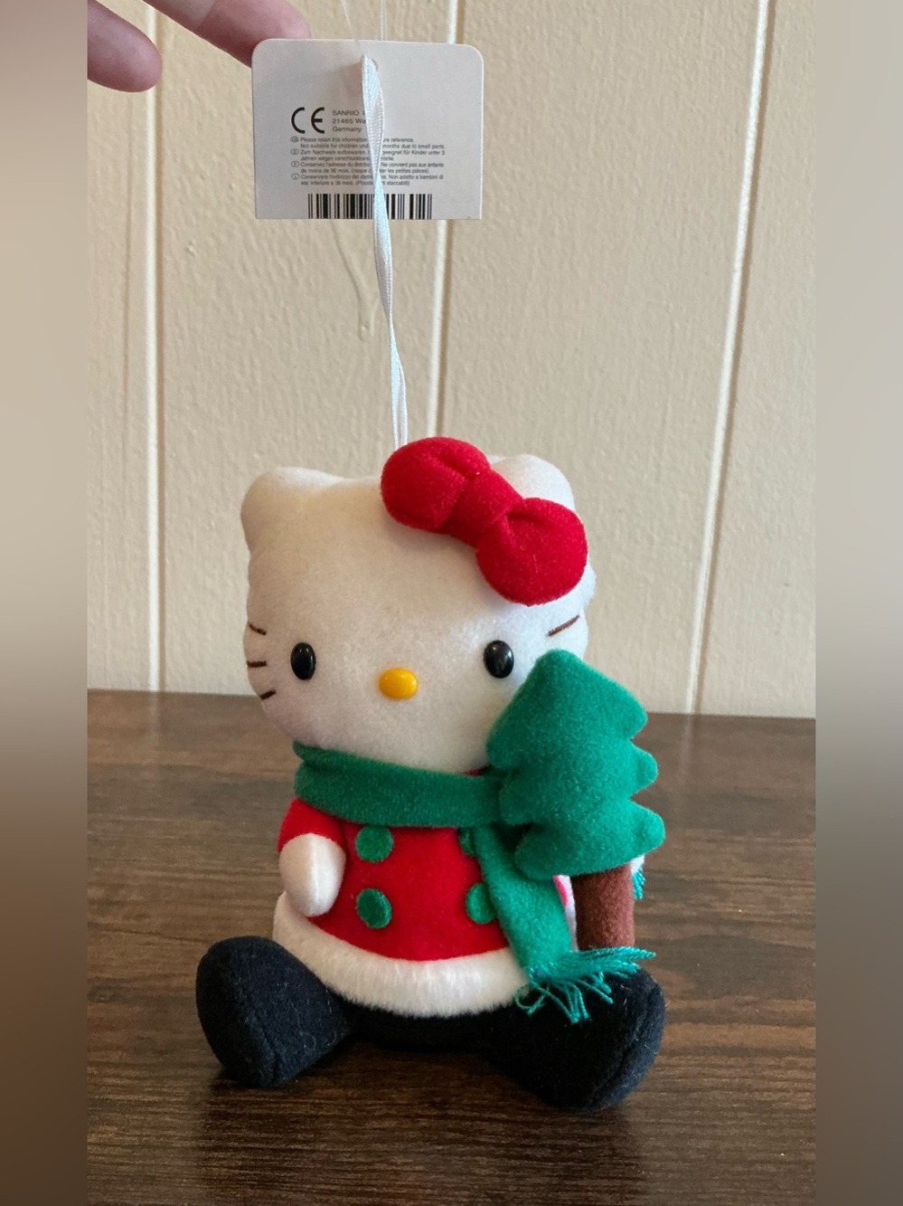 NWT Sanrio Hello Kitty Christmas Plush Ornament 7" Holding Tree Red Coat Vintage